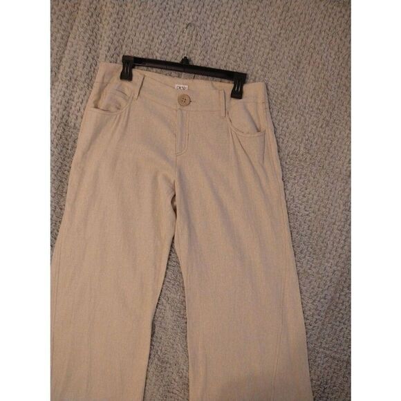 Cache beige linen flared bottom pants Sz 10 Boho Beachy Cottage Core - Picture 7 of 11